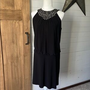 Black Embellished Halter Knee-Length Dress